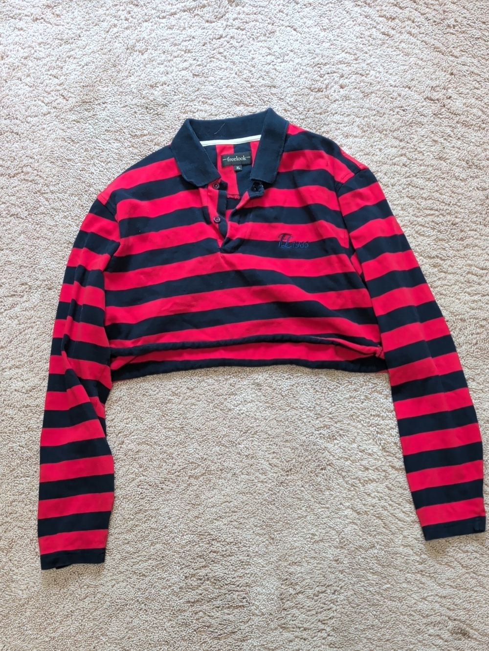 Striped Red & Black Cropped Polo Top